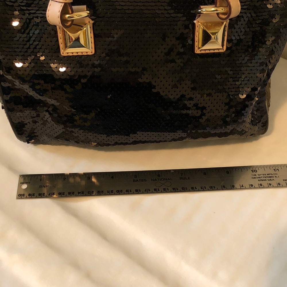Michael Kors Black Sequin Grayson Satchel with Gold Accents - Picture 3 of 8